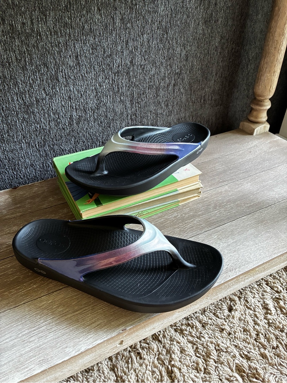 OOFOS OOLala Luxe Flip Flops In Dark Purple Iridescent